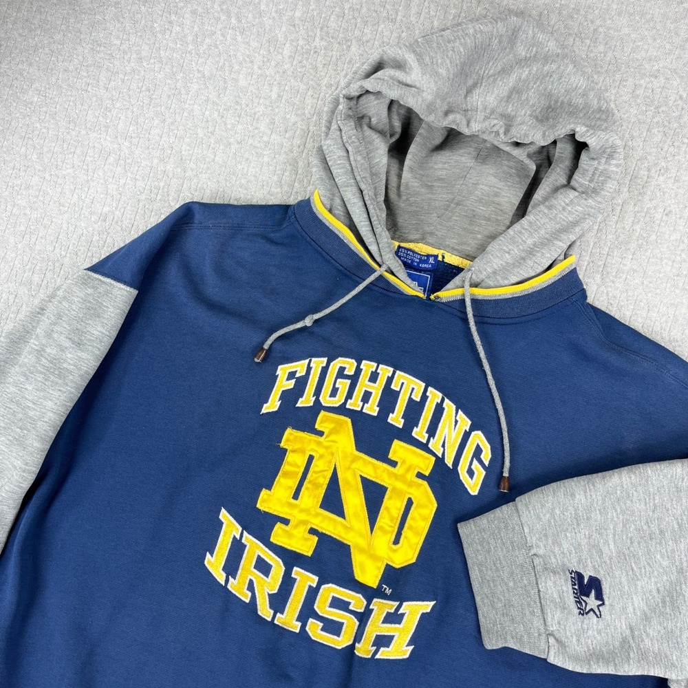 Vintage Starter Hoodie Men XL Blue Notre Dame Fighting Irish 90s Sportswear